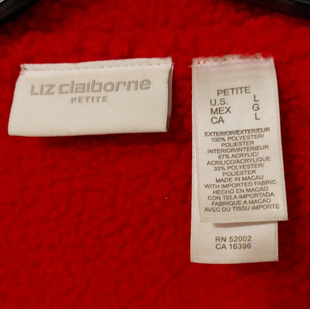 Womens LP Jacket Liz Claiborne Red Sherpa Lining, Trim, & Collar SOFT Warm - Picture 5 of 10